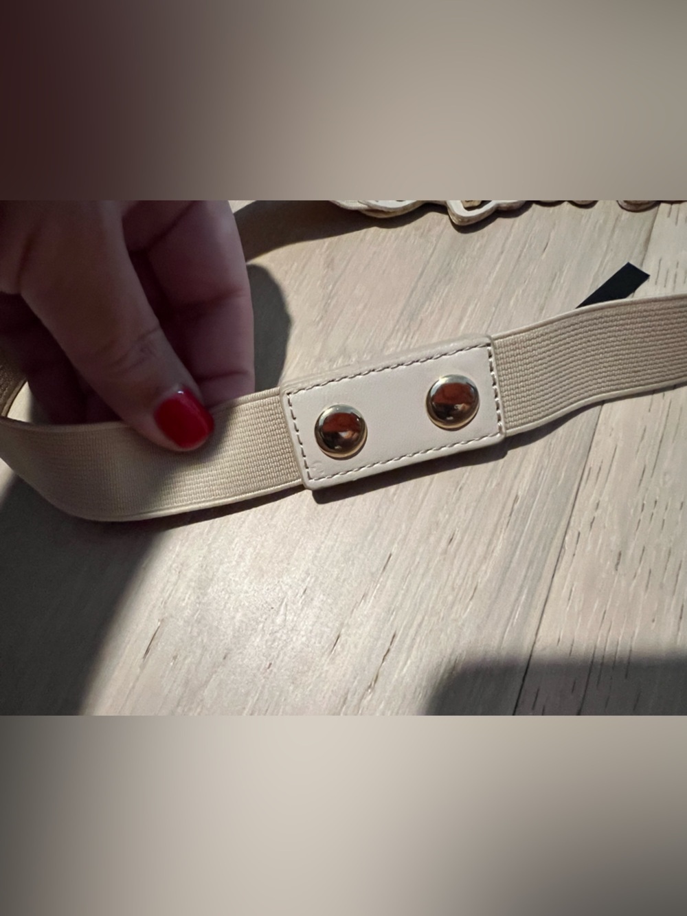 Express Beige Elastic Belt with Blue and Cream Gem Embellishments - Picture 4 of 5